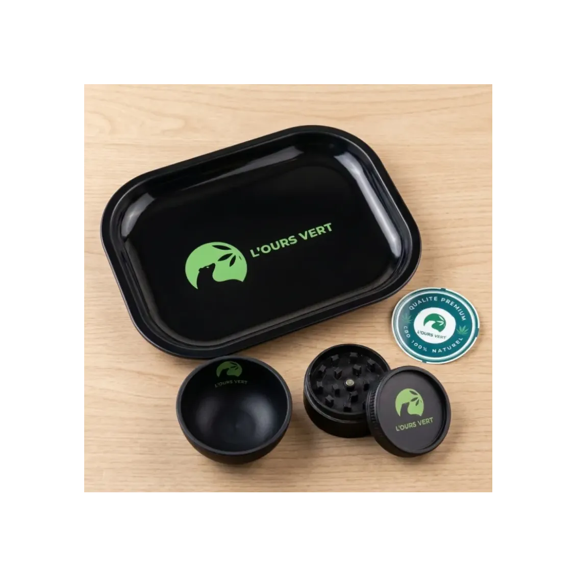 Pack Essentiel L'Ours Vert | Grinder, Plateau & Bol à Mix CBD