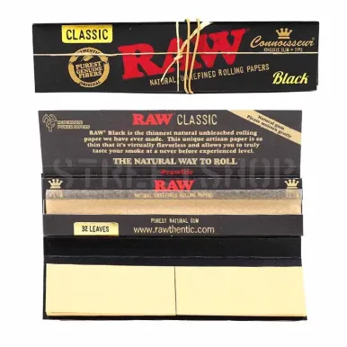 RAW Black Slim + Tips – 32 Feuilles et Filtres | L'Ours Vert